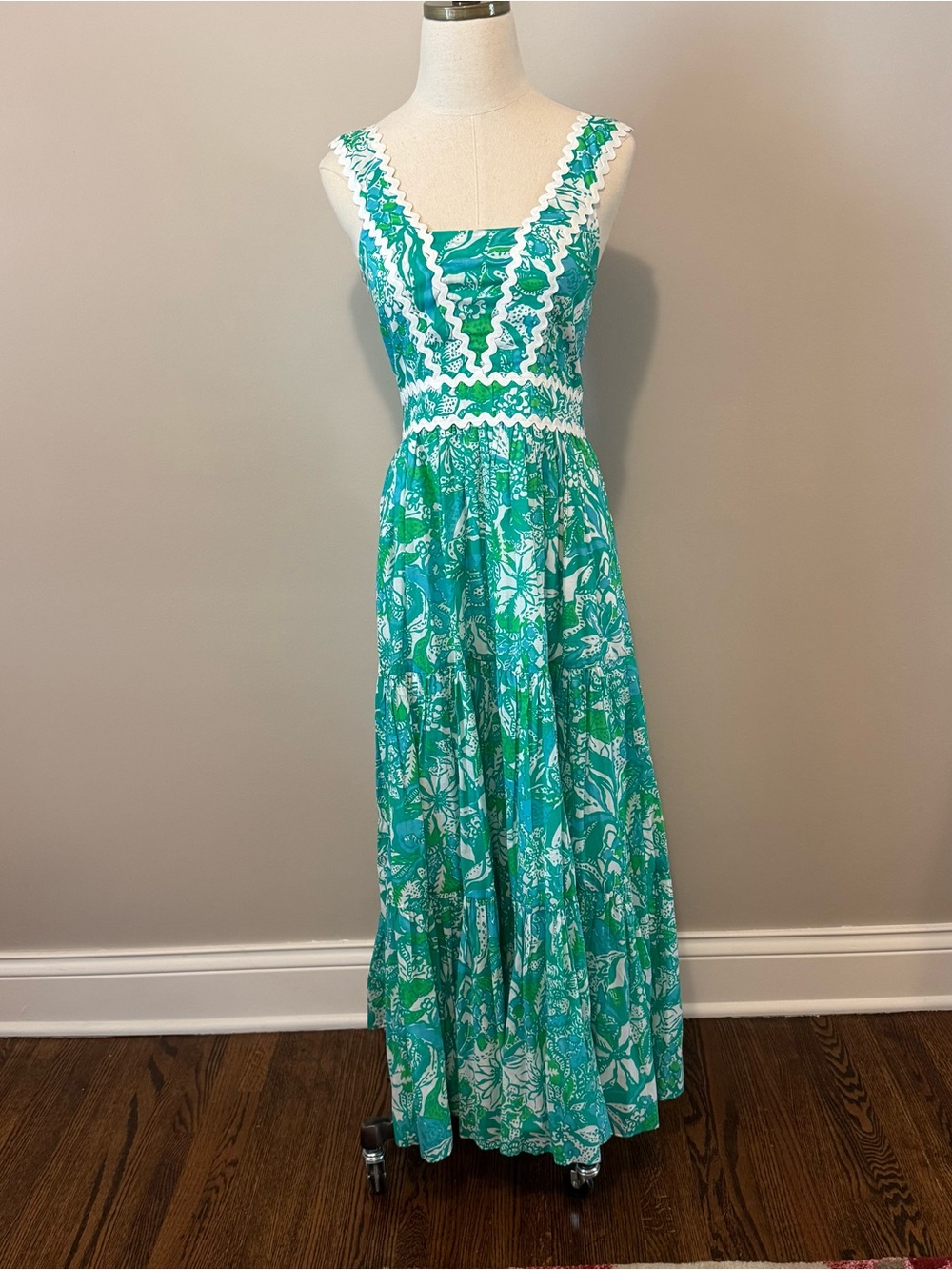 Lilly Pulitzer Teal, Green & White Floral Maxi Dress